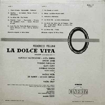 La dolce vita (F/O) - back cover (EX+/VG+, 125,-- E)